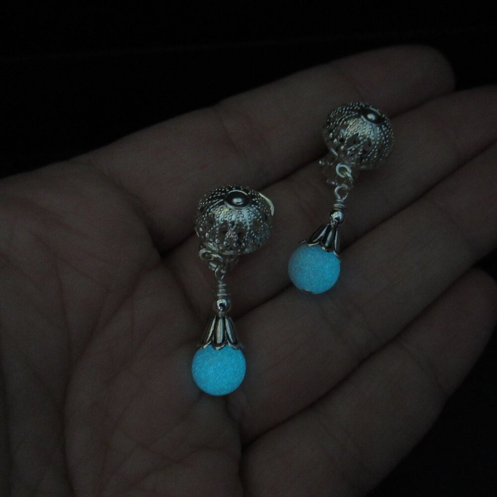 Clip on glow in the dark bead earrings
